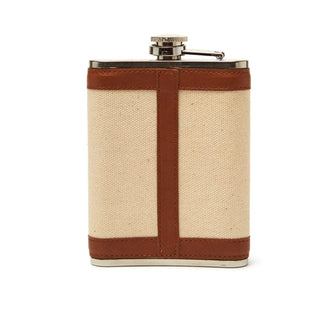 Brouk The Classic 8 oz Flask in Cream Canvas and Leather Trim