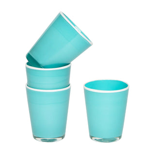 Couleur Nature Summer Glass Turquoise & White 15oz - Set of 4