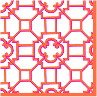 Caspari Garden Trellis Cloth Dinner Napkin in Fuchsia & Orange - 4 Napkins Include Per Set FTN016