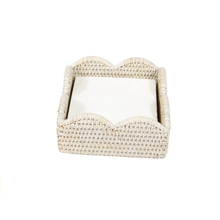 Caspari Rattan Scalloped Cocktail Napkin Holders in Cream - 1 Napkin Holder HC103