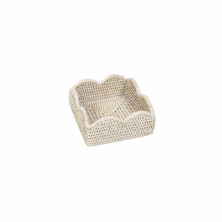 Caspari Rattan Scalloped Cocktail Napkin Holders in Cream - 1 Napkin Holder HC103