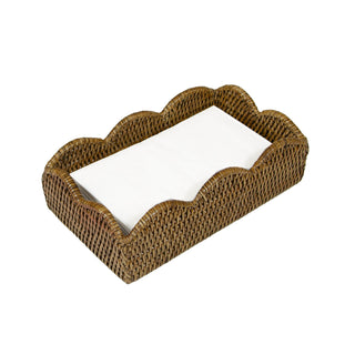 Caspari Rattan Scalloped Guest Towel Napkin Holders in Natural - 1 Napkin Holder HG101