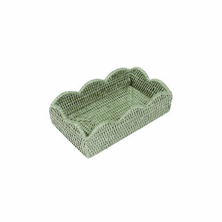 Caspari Rattan Scalloped Guest Towel Napkin Holders in Green - 1 Napkin Holder HG104