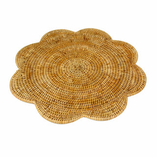 Caspari Rattan Scalloped Round Placemat in Honey - 1 Placemat HPM102