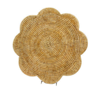 Caspari Rattan Scalloped Round Placemat in Honey - 1 Placemat HPM102