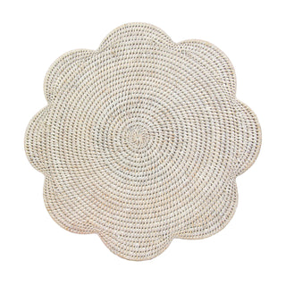 Caspari Rattan Scalloped Round Placemat in Cream - 1 Placemat HPM103