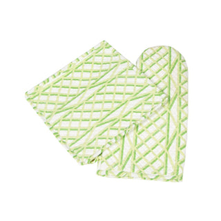 Caspari Trellis Green & White Oven Mitts And Pot Holders Set - 1 Piece Of Each OMPH011B