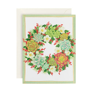 Caspari Succulent Wreath with Berries Boxed Christmas Cards - 16 Cards & 16 Envelopes 100216