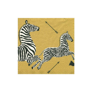 Caspari Zebras Paper Cocktail Napkins in Gold - 20 Per Package - 2 Packages 12181CX2