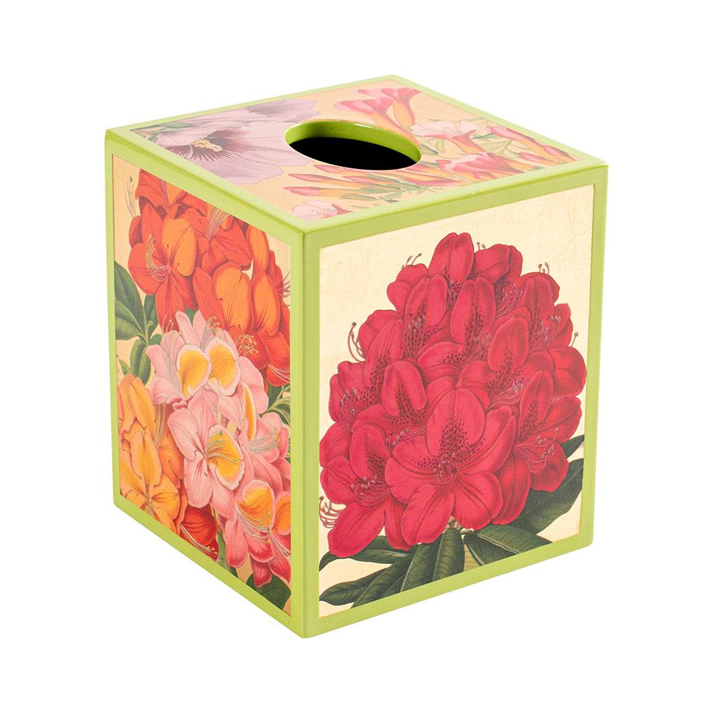 Caspari Redoute Floral Lacquer Tissue Box Cover in Black - 1 Each