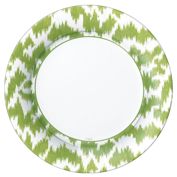 Modern Moir Paper Dinner Plates in Green 8 Per Package Caspari