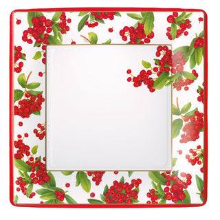 Caspari Christmas Berry Square Paper Dinner Plates in Red - 8 Per Package 17230DP