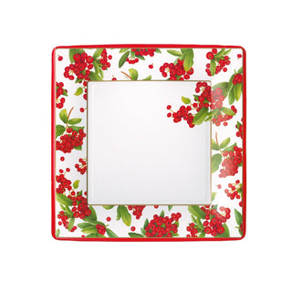 Caspari Christmas Berry Square Paper Salad & Dessert Plates in Red - 8 Per Package 17230SP