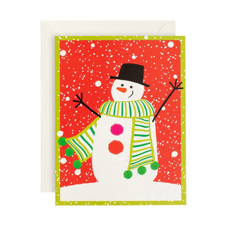 Caspari Snowman & Green Scarf Boxed Christmas Cards - 15 Cards & 15 Envelopes 86236