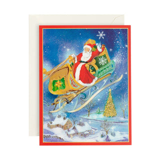 Caspari Santa in His Sleigh Boxed Christmas Cards - 16 Cards & 16 Envelopes 88225