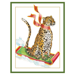 Caspari Sledding Leopard Large Boxed Christmas Cards - 16 Cards & 16 Envelopes 88307