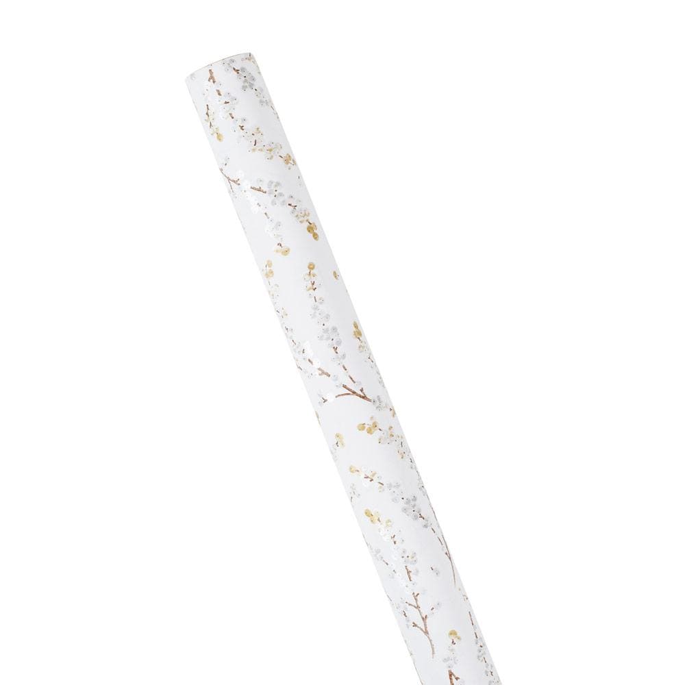 Berry Branches Gift Wrapping Paper in White & Silver - 30 x 8' Roll
