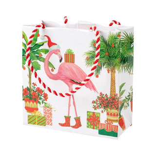 Caspari Christmas Flamingos Small Square Gift Bag - 1 Each 9805B1.5