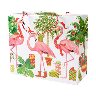 Caspari Christmas Flamingos Large Gift Bag - 1 Each 9805B3