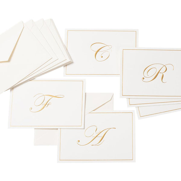 Gold Embossed Single Initial Boxed Note Cards - 8 Note Cards & 8