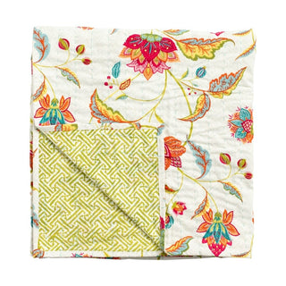 Caspari Reversible Kantha Table Cover in Passage to India & Green Fretwork - 1 Each FTC001