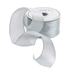 Caspari White & Ivory Reversible Satin Wired Ribbon - 10 Yard Spool