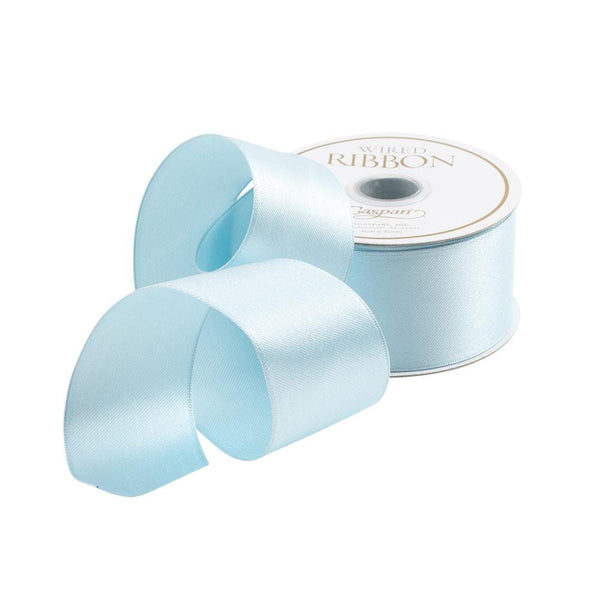 10 yard roll 2024 of wide light blue wired ribbon